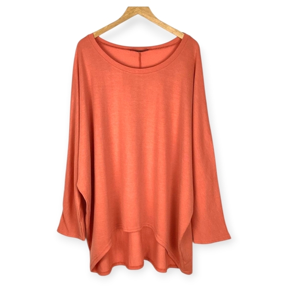 Zanzea Collection Coral Orange Tunic Top 3/4 Sleeve Hi Low Hem Size XXXXL - Picture 1 of 15